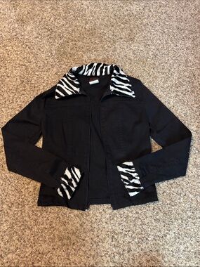 Black Jean Jacket with Zebra Trim